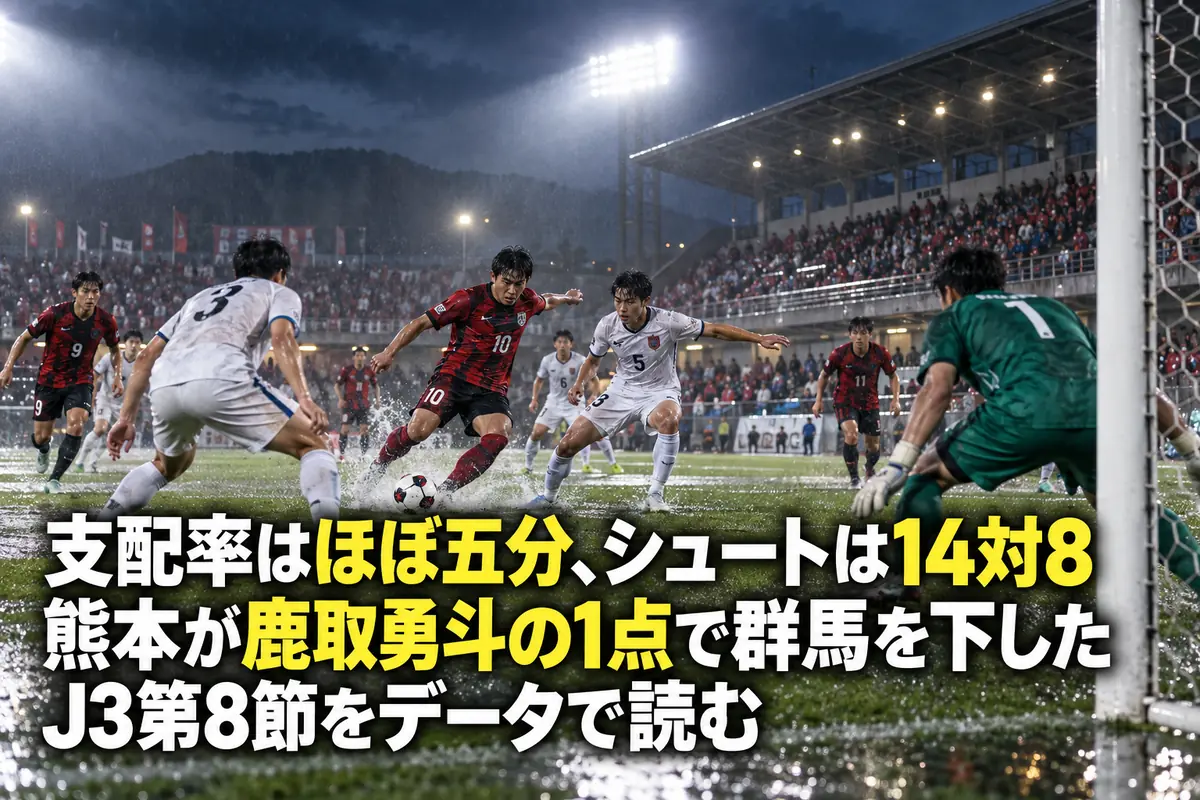 夜のスタジアムでボールを競り合う両チームの選手たち