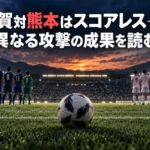 滋賀対熊本はスコアレス――異なる攻撃の成果を読む サッカー場のピッチと向かい合う両チームを描いたイメージ。