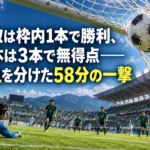 鳥取は枠内1本で勝利、松本は3本で無得点――0-1を分けた58分の一撃 サッカースタジアムでゴールネットを揺らすボールのイメージ。