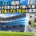 町田3―0福岡、シュート8本対6本で開いた差――枠内7本と73・76分の追加点 ゴール前のボールとネットを描いたサッカー試合分析のイメージ。