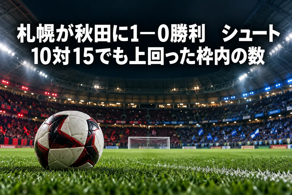 ドーム型サッカー場のピッチに置かれたボールと奥に見えるゴール。