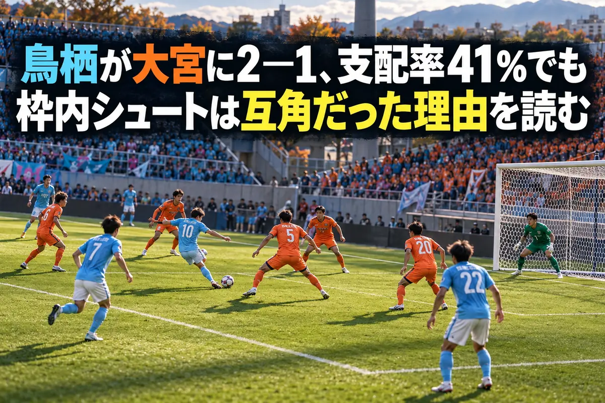 水色とオレンジのユニフォームの選手が競り合うサッカーの試合イメージ。