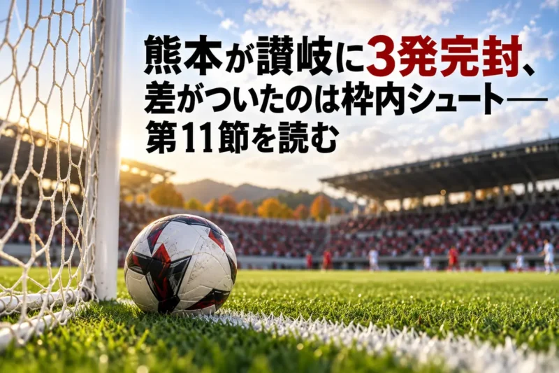 サッカーのゴール前に置かれたボールとスタジアムの風景。