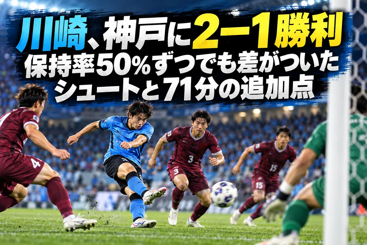 青いユニフォームの選手が深紅の守備陣を前にシュートを放つサッカーのイメージ。