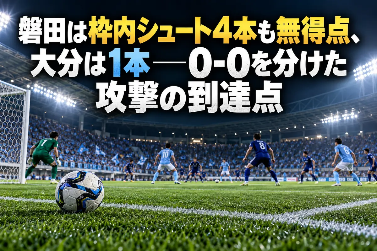 夜のサッカースタジアムで水色と青の選手が対峙するイメージ。