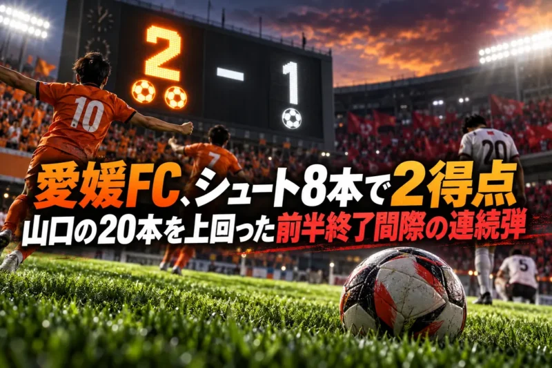 照明に照らされたサッカー場と芝生の上のボールを描いたイラスト。